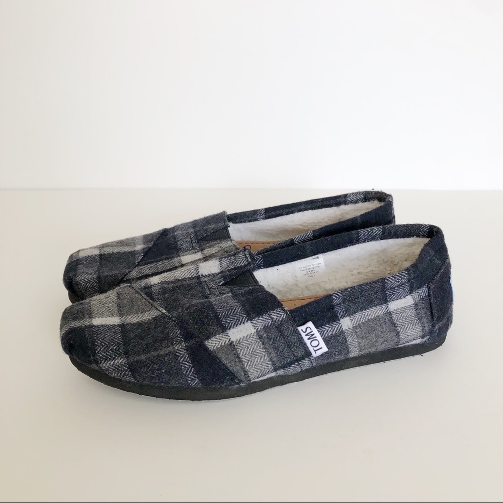 TOMS Gray & Black Plaid Flannel Loafers Shoes